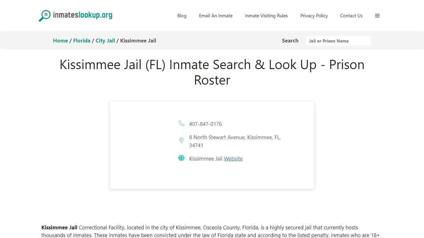Kissimmee Jail (FL) Inmate Search & Look Up - Prison Roster